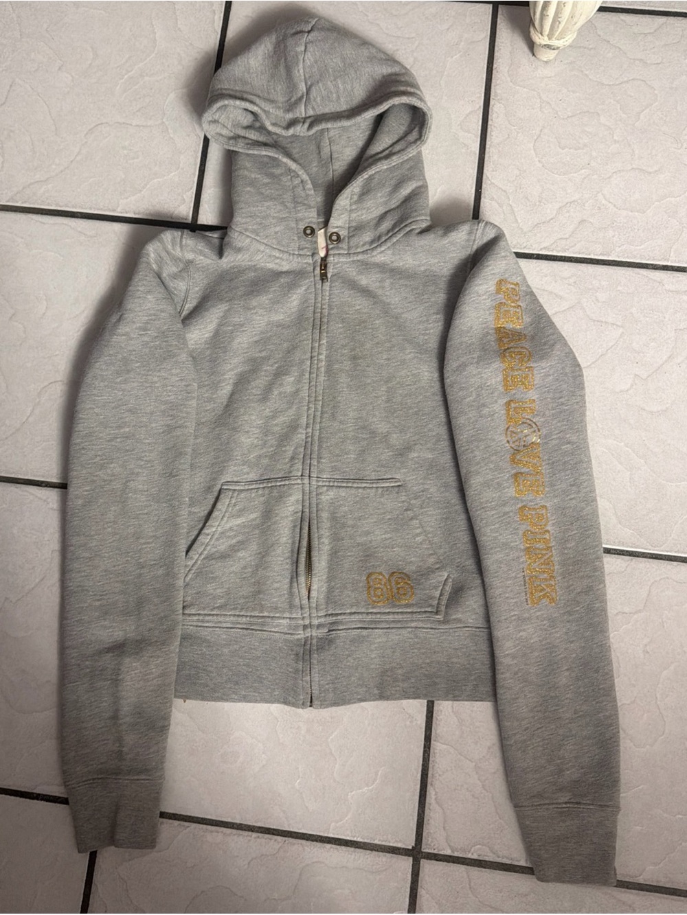 Vintage UNIVERSITY OF PINK VICTORIA'S SECRET GRAY GOLD DOG BLING HOODIE L